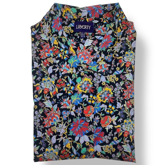 Liberty of London Multicolor Floral Short Sleeve Cotton Collar Shirt Blouse Top - Picture 1 of 4